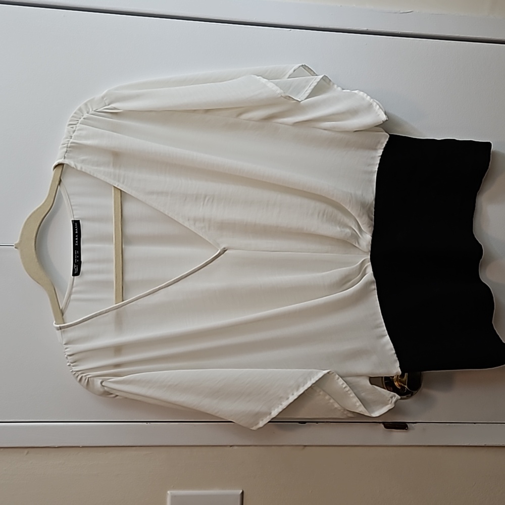 Zara Cream And Black Blouse Size Medium With Dolman Sleeves
